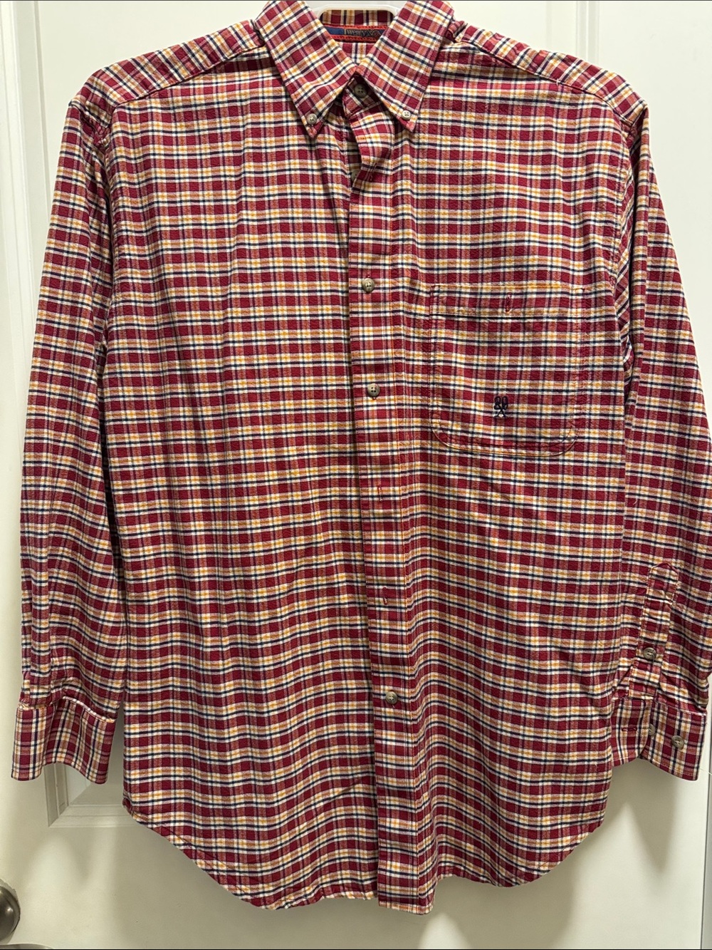 Long-Sleeve Red Plaid Button-Down Shirt Mens M
